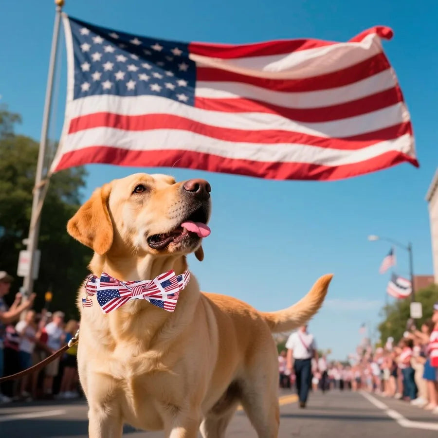 American Flag Dog Collar with Bow Tie Adjtable Patriotic 4th of July Pet Collars for Small Dogs Small