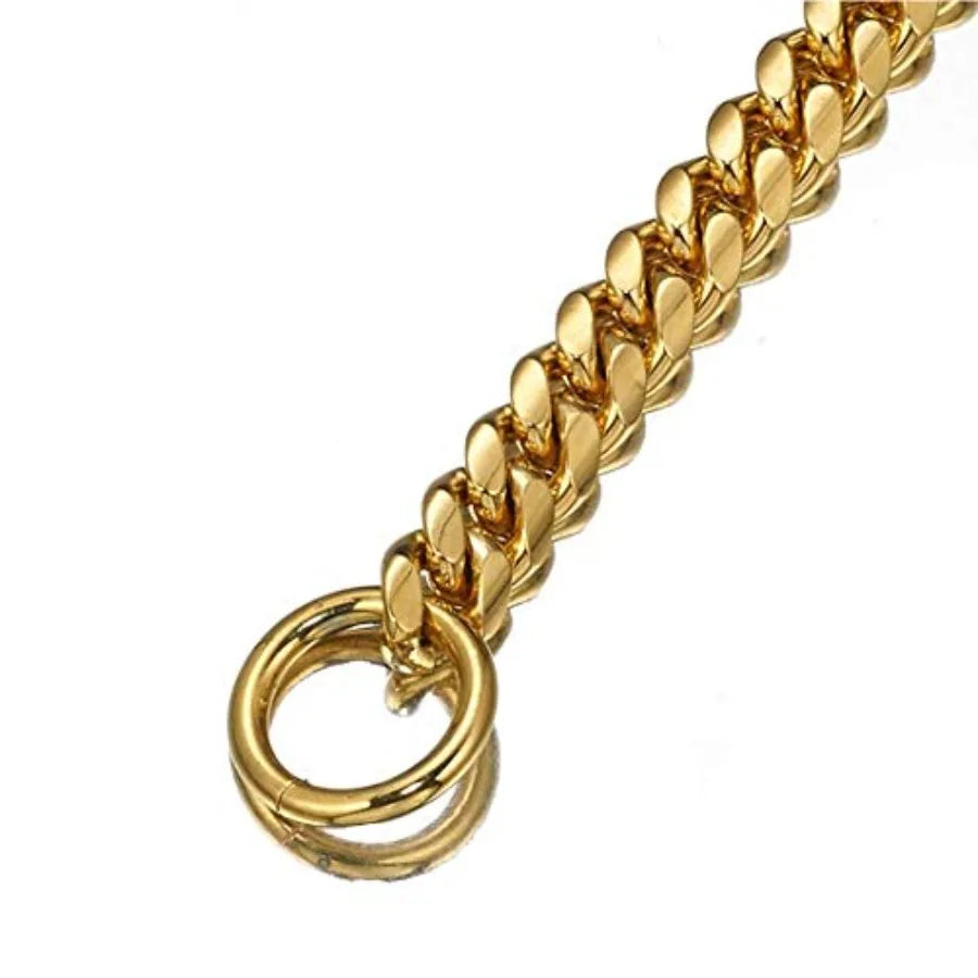 Strong 18K Gold Plated Dog Chain Collar Stainless Steel Width 10mm12mm 15mm 18mm Cuban Link Choke Collar for Dog's Training Dai