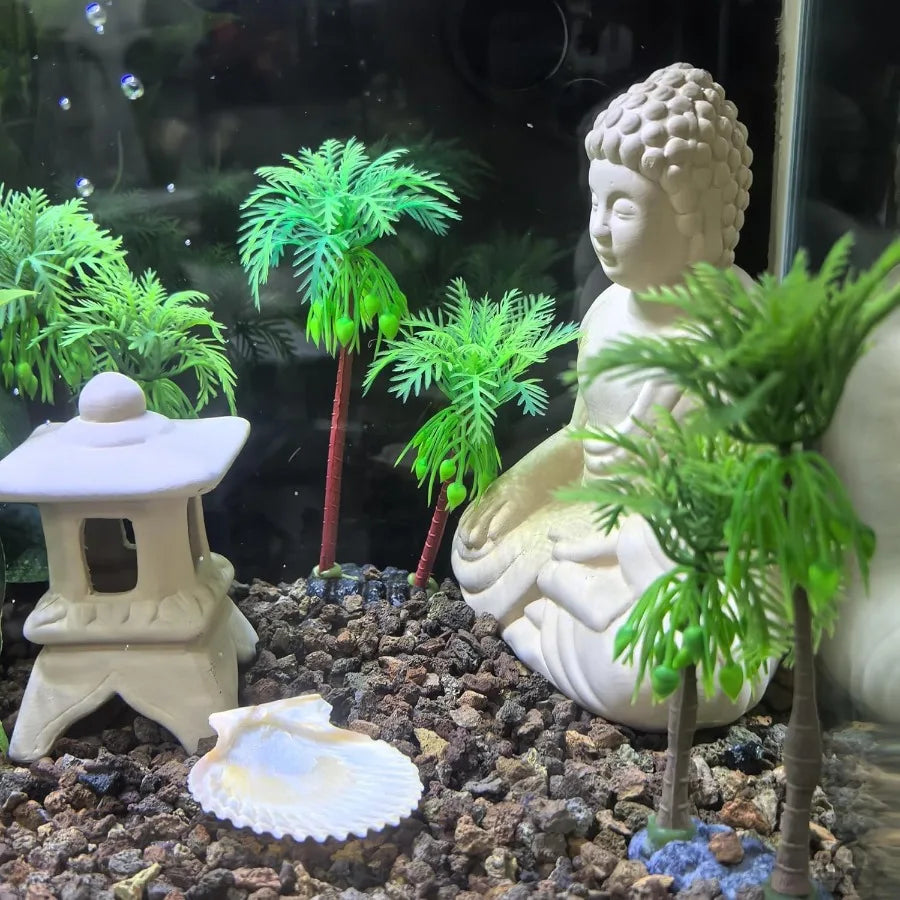 Plastic Coco Tree Aquarium Coconut Plants Palm Tree for Fish Tank Aquarium Decor 2pcs