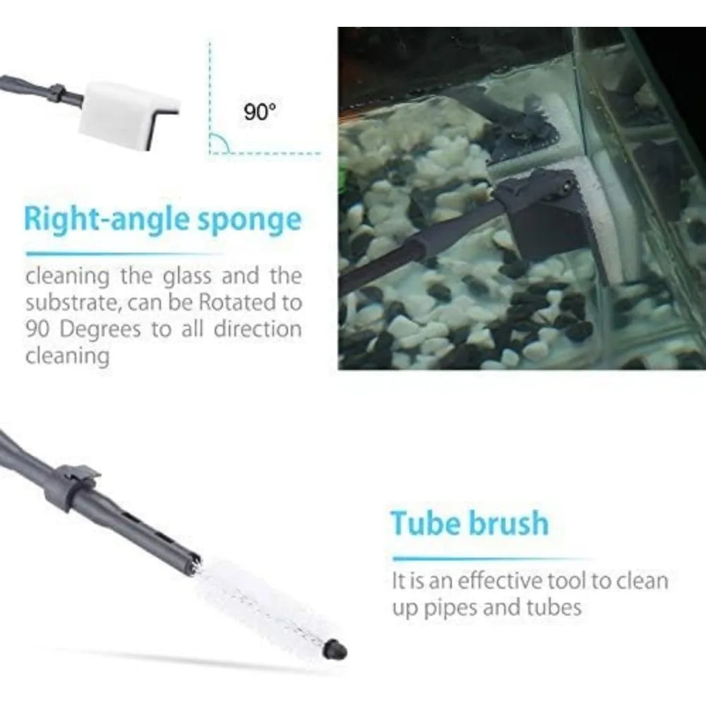 6IN1 Carbon Fiber Aquarium Cleaning Tools Long Handle Adjustable Length 20~36Inches Fish Tank Cleaner Kit Alage Scraper Scrubbe
