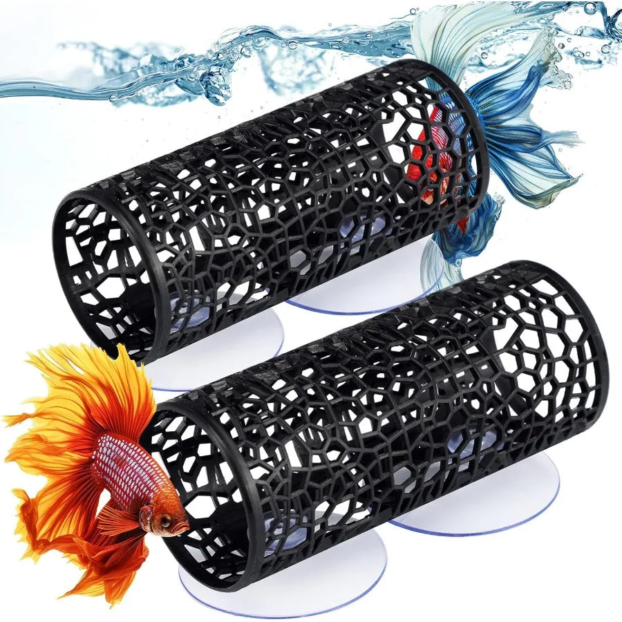 2 Pcs Betta Fish Tank Accessories Black Betta Tunnel Fish Toys Safe Hollow Hammock Cave Aquarium Decor Hideout Tube Shelter wi