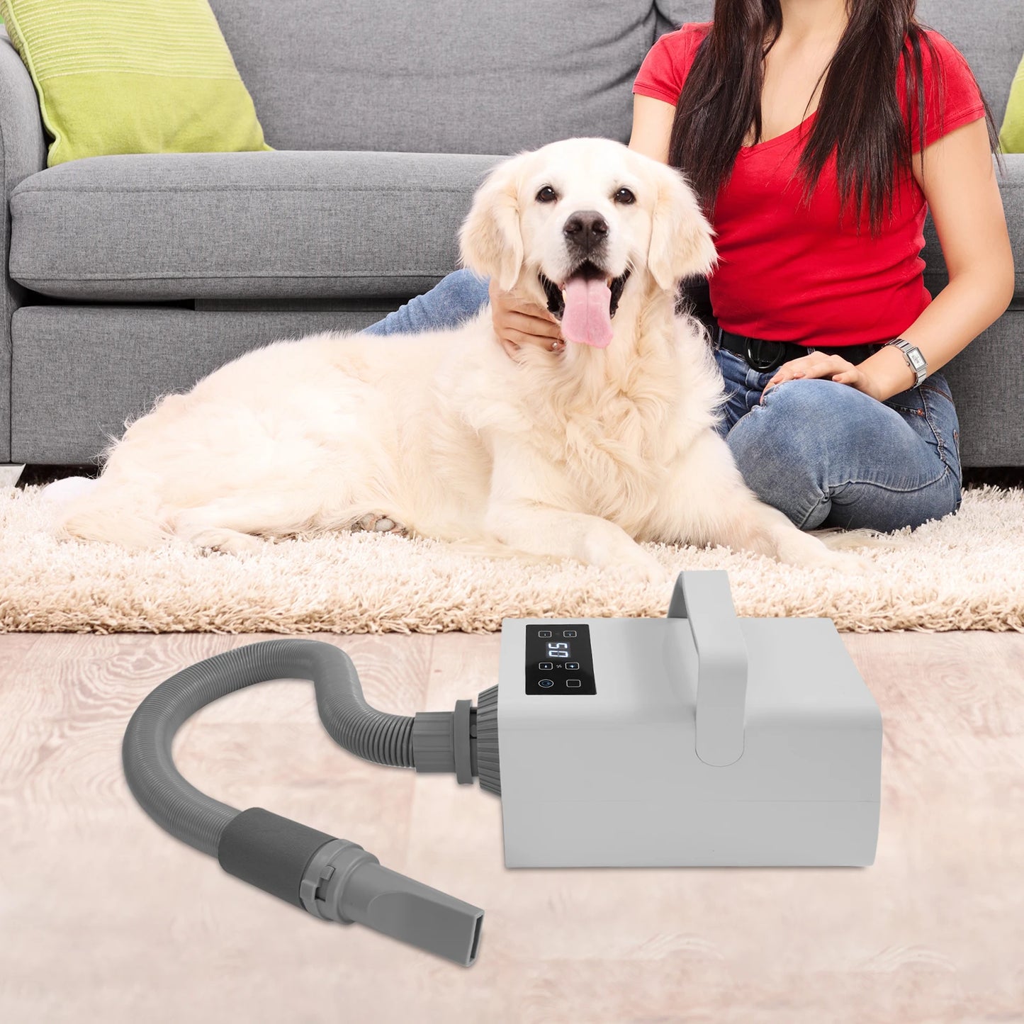 2200W Pet Grooming Dryer for Dogs & Cats, 7 Speed Settings, Adjustable Temp, 4 Nozzles, LCD Display & Overheat Protection