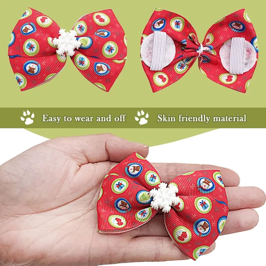 12pcs Christmas Small Dogs Collar Charms Flowers Bow Ties for Xmas Holiday Party Costumes Medium Dog Cats Doggies Collars Attac