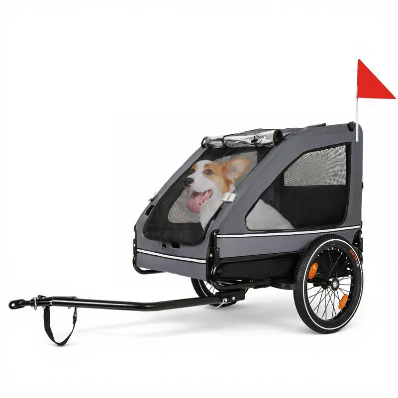 Pet Bike Trailer for Small & Medium Dogs, Easy Folding Frame, Quick Release Wheels, Non-Slip Floor, Internal Leash, Black &
