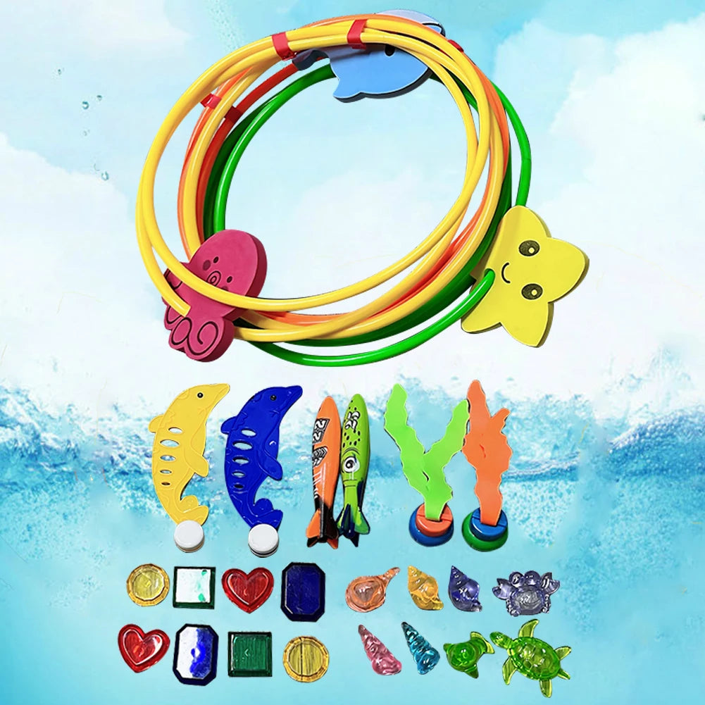 1setSummer Children Swimming Octopus Pool Diving Toys Water Sports Water Play Toys Diving Stick Gem Set Underwater Grabbing