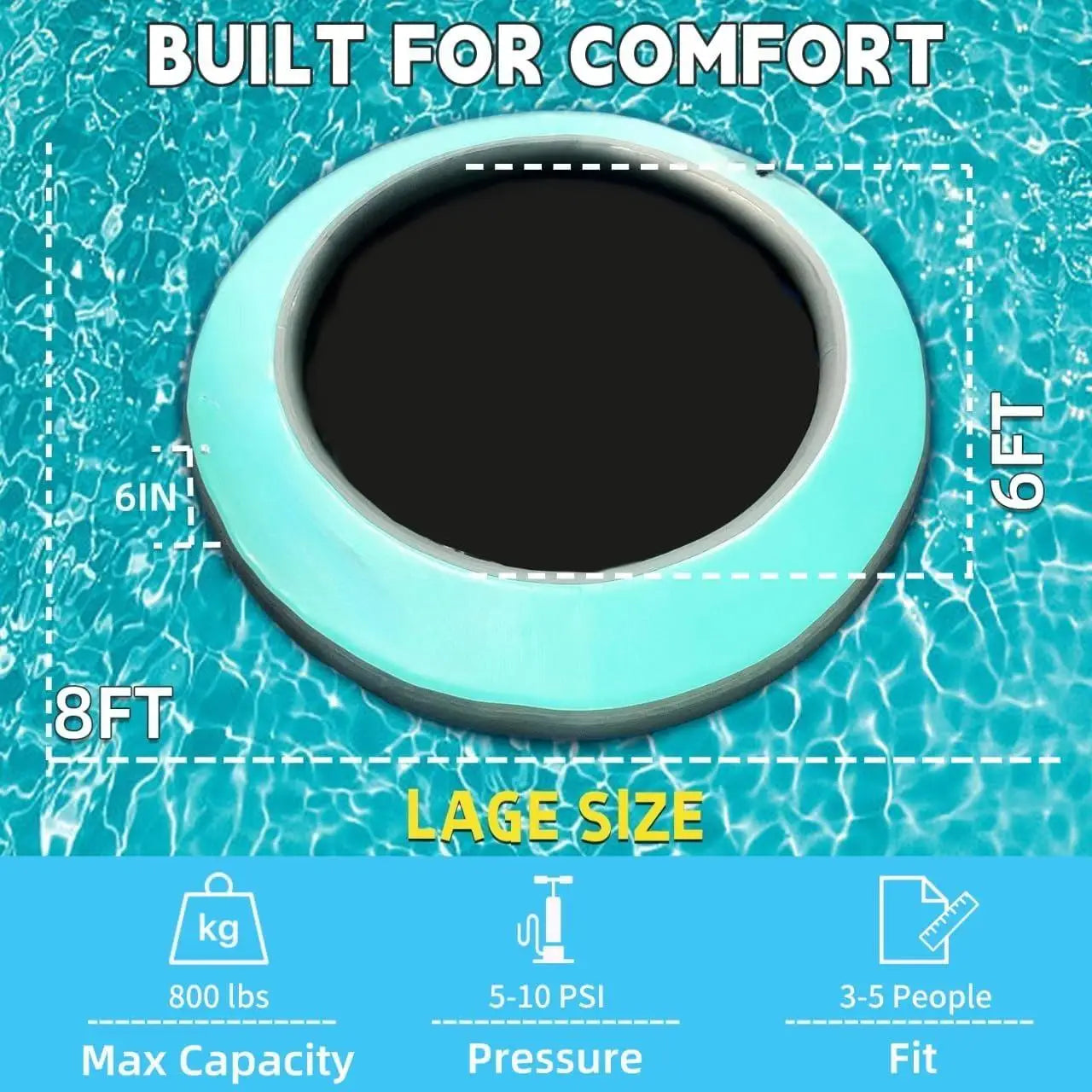 H-Round Floating Ring, 8FT Inflatable Water Hammock Lake Floats for Adults, Inflatable Floating Dock Platform for Lake, Beach,