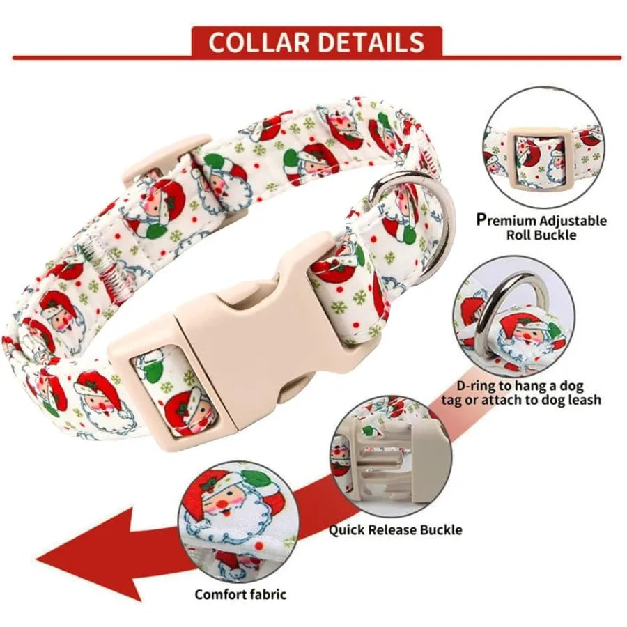 Christmas Dog Collar for Small DogsAdjtable Cotton White Snowflake Dog Collars Santa Cla Puppy Collar for Male Female Boy and G