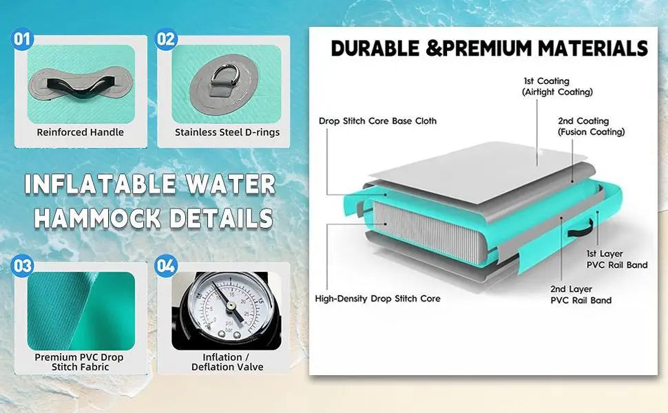 H-Round Floating Ring, 8FT Inflatable Water Hammock Lake Floats for Adults, Inflatable Floating Dock Platform for Lake, Beach,