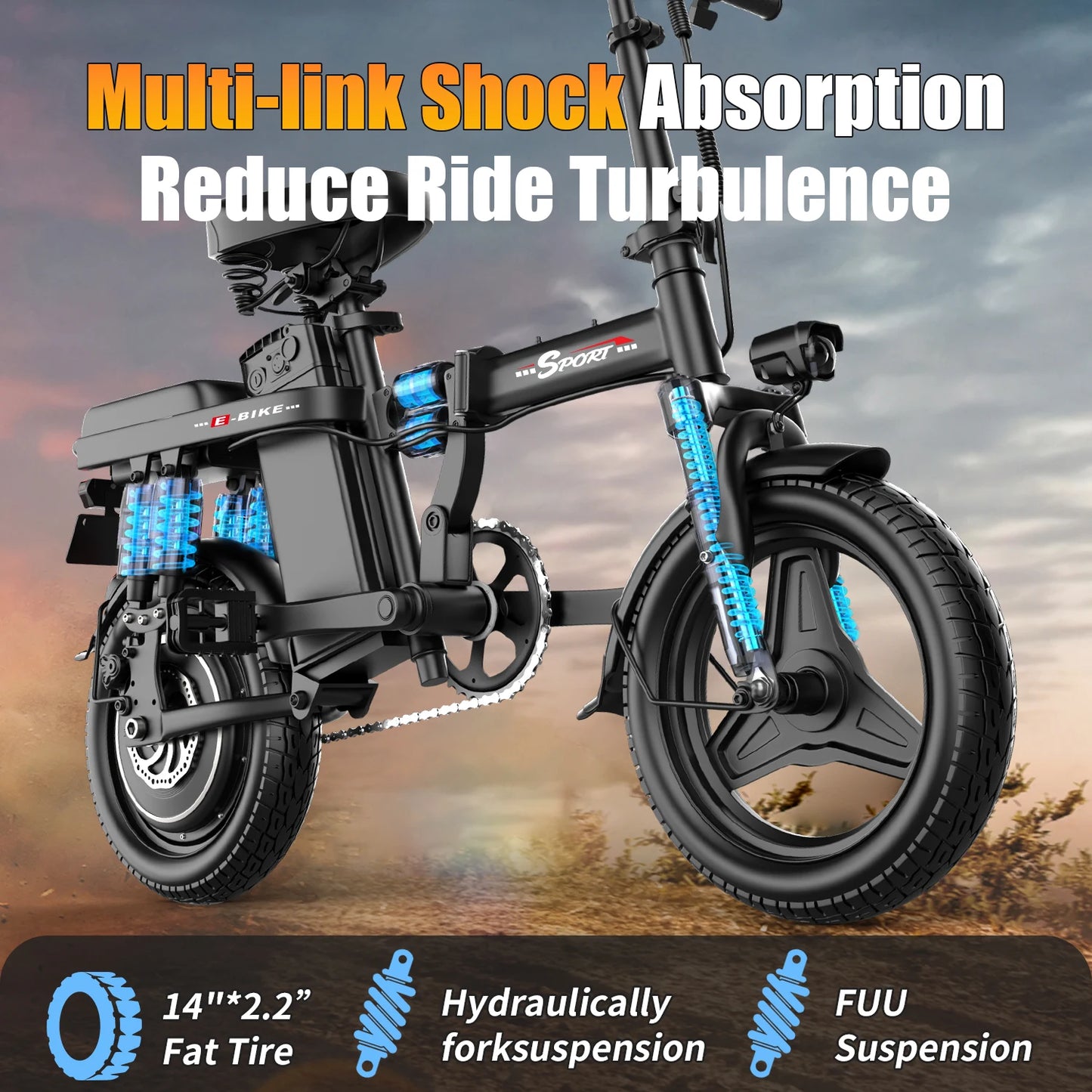 JUNFUN Electric Bike for Adults, 1000W Motor, 48V 15AH 14" Folding Mini Electric Bicycle E Bike for Adults Commute, City Road