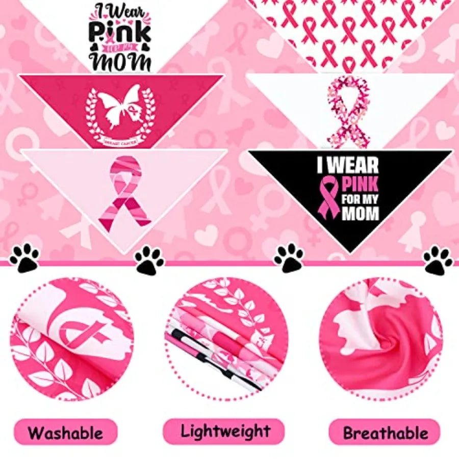 6 Pcs Breast Cancer Awareness Dog Bandana I Wear Pink for My Mom Ribbon Apparel Cooling arf Puppy Black Celebration