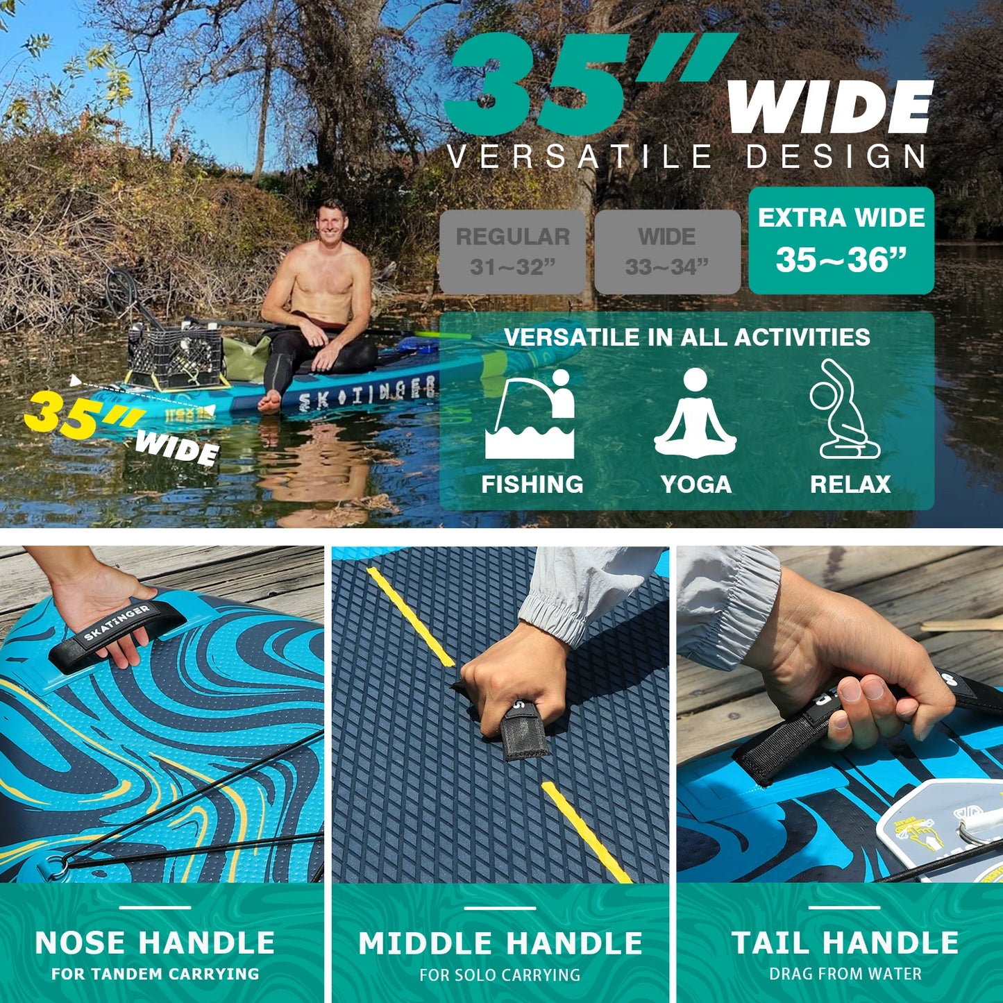 Skatinger 11'6'' X 35'' X 6'' Inflatable Paddle Board for Adults Paddle Gonflables Sup Board Prancha Paddle