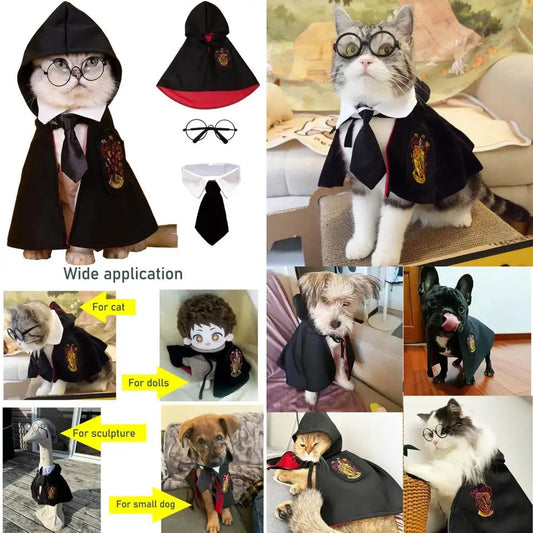 3PCS Halloween Dog Costume Cat Wizard Cape Glasses and Necktie Set Halloween Puppy Outfit Pet Academy Magician Cosplay Apparel