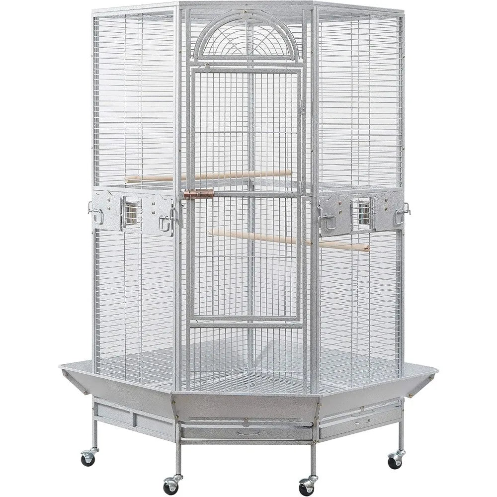 Corner Bird Cage for Cockatiel Parakeet Black and White