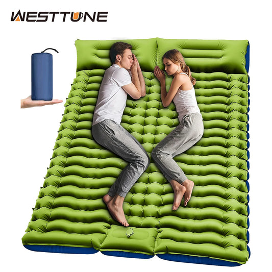 WESTTUNE Double Sleeping Pad 4" Thick for 2 Person with Pillow Built-in Foot Pump Inflatable Mattress for Backpacking Hiking