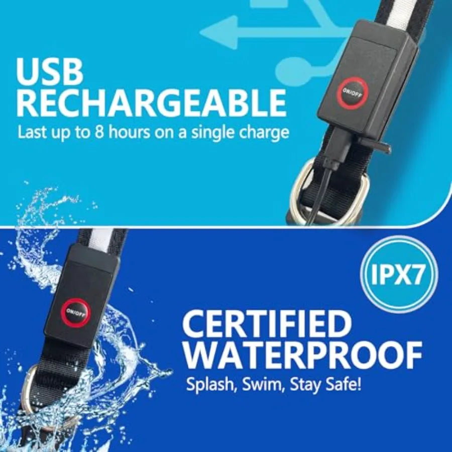 LED Dog Collar lticolor Light Up Dog Collar USB Rechargeable HighVisibility Glow in The Dark Dog Collars for Night Walks IPX7 W