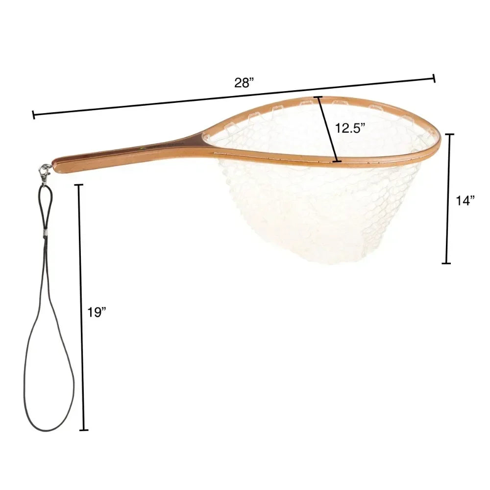 Landing fish net - fly fishing equipment transparent rubber net and wooden handle fishing tool for catch and release