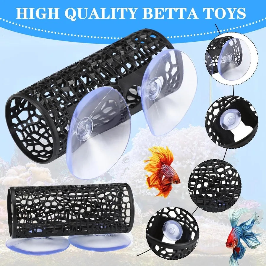 2 Pcs Betta Fish Tank Accessories Black Betta Tunnel Fish Toys Safe Hollow Hammock Cave Aquarium Decor Hideout Tube Shelter wi