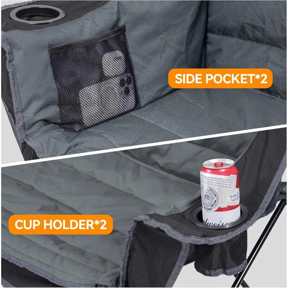 3 Person Camping Chairs Folding Double Camping Chair Portable Oversized Loveseat Padded Camp Chair Heavy Duty Camping Couch for