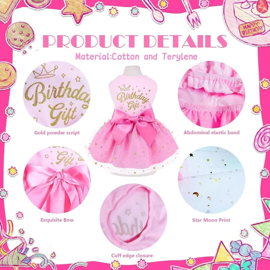 Birthday Dog Dress Princess Dog Dress Tulle Puppy irt Doggie Birthday Outfit Pink Clothes for Small Dogs Cat Pet Apparel Small