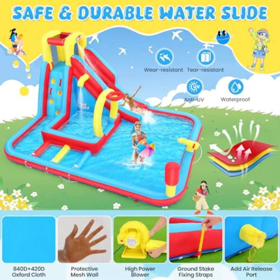 13x10FT Giant Inflatable Water Slide Obstacle Course for Kids w/Long Slide, Deep Pool, Climbing Wall, Boxing Game, Basketball Ri