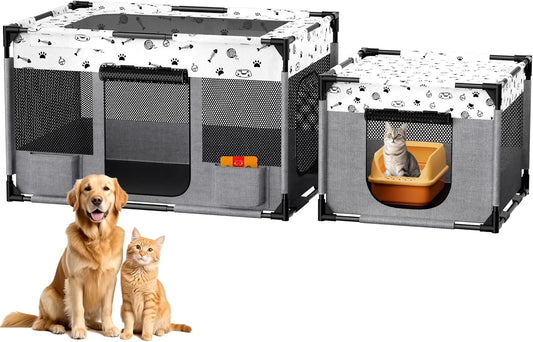 Portable Cat Playpen, Pet Dog Playpen, Kitten Puppy Play Pen for Indoor/Outdoor, Collapsible Cats Cages Enclosed Tent with Carry
