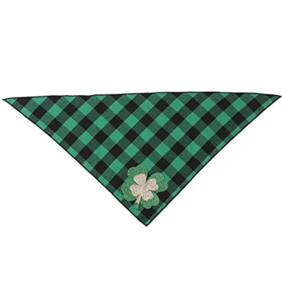 St Patricks Day Dog Bandanas with Shamrock AppliquesPlaid Pet Dog Puppy Holiday arf