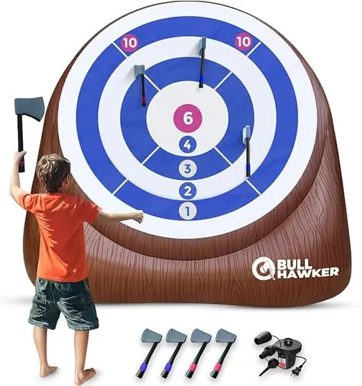 Games - Bull Hawker™ | Giant Axe Darts (Over 6ft Tall) w/ 15+ Games | Axe Throwing Game for Backyard w/Air Pump | Outdoor Games
