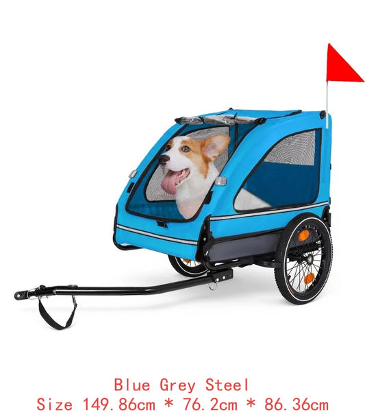 Pet Bike Trailer for Small & Medium Dogs, Easy Folding Frame, Quick Release Wheels, Non-Slip Floor, Internal Leash, Black &