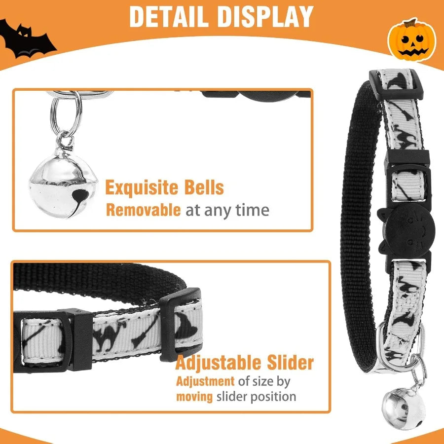 Halloween Cat Collar with Bell 6 Packs Breakaway Soft Adjustable Kitten Kitty Collars for Small Pet Puppy Bunny with Safety Rel