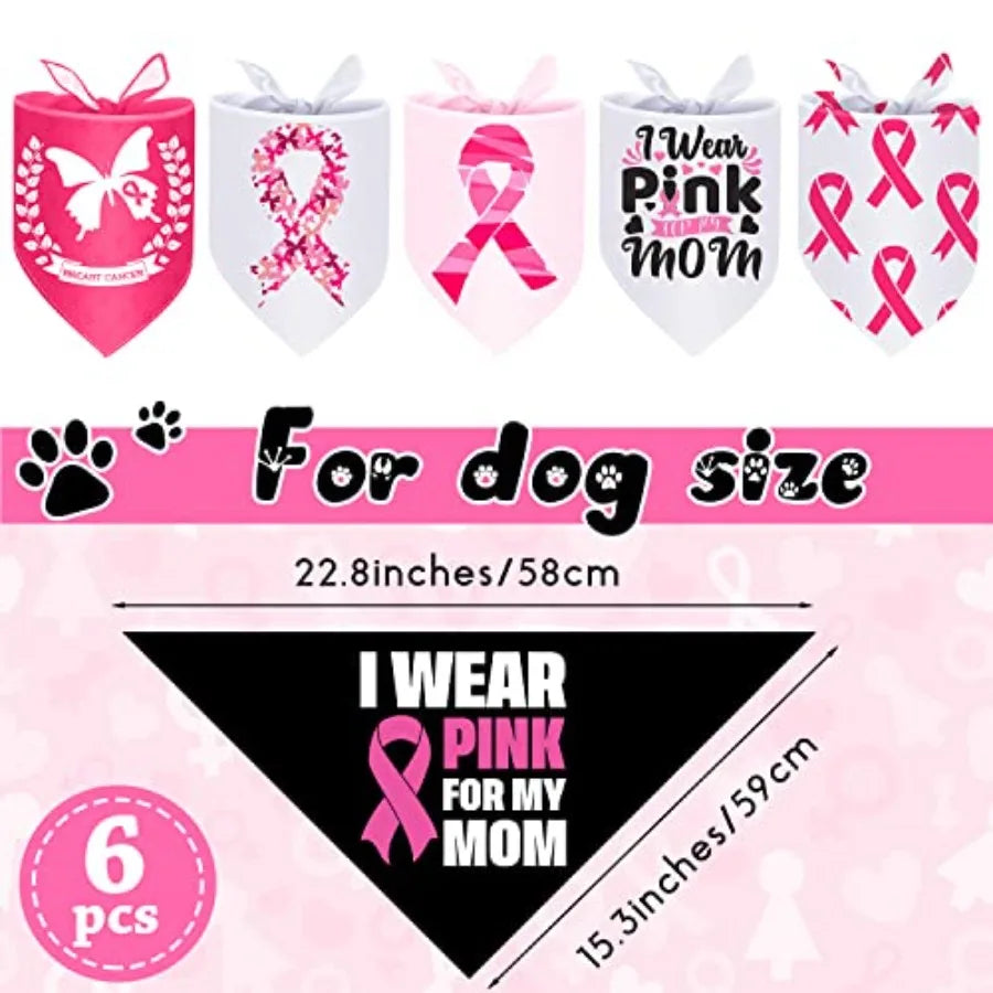 6 Pcs Breast Cancer Awareness Dog Bandana I Wear Pink for My Mom Ribbon Apparel Cooling arf Puppy Black Celebration