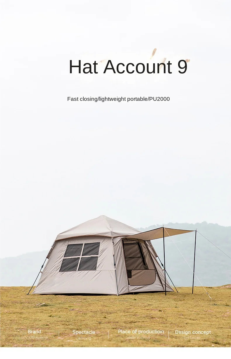 MOUNTAINHIKER Automatic Tent, Size 3-4 Persons, 2 Doors, 2 Windows, Sleeping Tent, Outdoor Tent, Hiking and Camping Tent Black