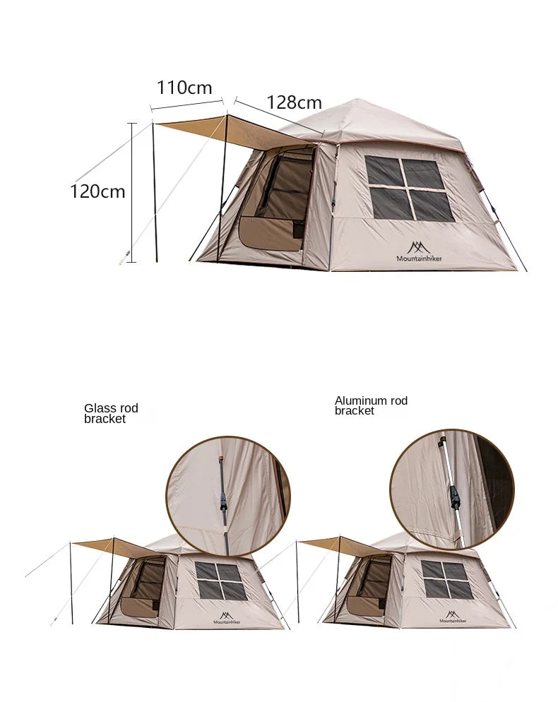 MOUNTAINHIKER Automatic Tent, Size 3-4 Persons, 2 Doors, 2 Windows, Sleeping Tent, Outdoor Tent, Hiking and Camping Tent Black
