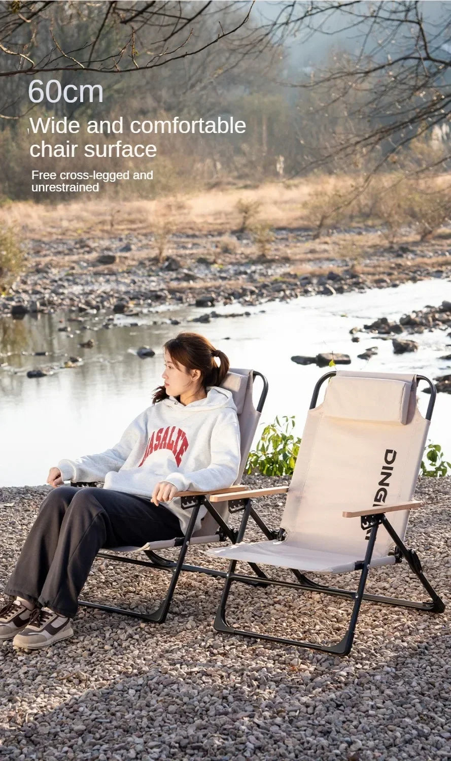 Angle Adjustable Camping Chair with Detachable Pillows,long Camping Chair Fishing Chair Folding for Camping Fishing Hiking