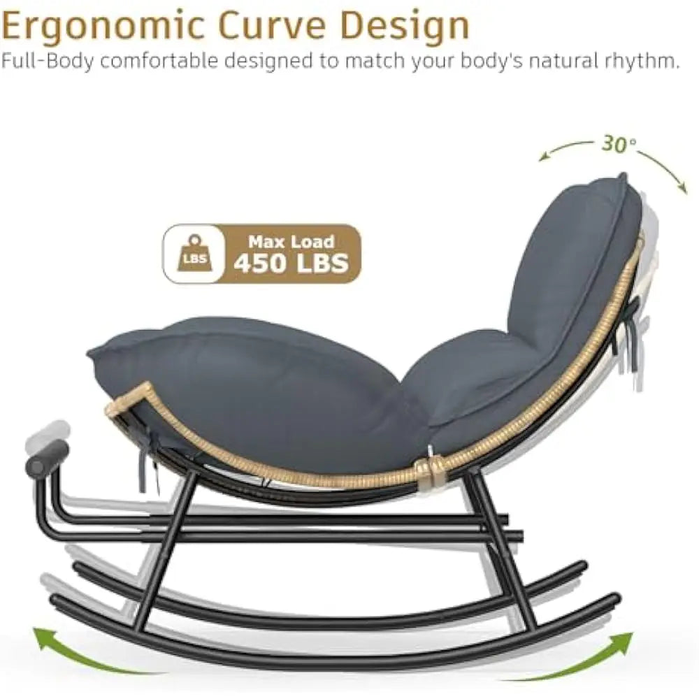 Rocking Chair - Oversized Metal Frame Rocking Chair with All Weather PE Wicker Rattan Rocker and Footrest for Indoor, Patio