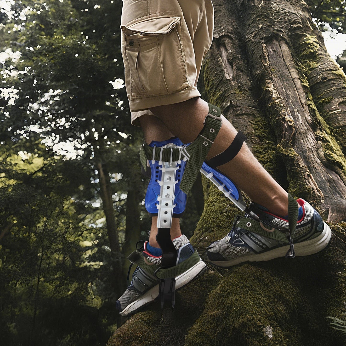 150kg Capacity Adjustable Tree Climbing Spikes Gear Set with Safety Harness Rope Gloves for Outdoor Climbing, Fruit Picking