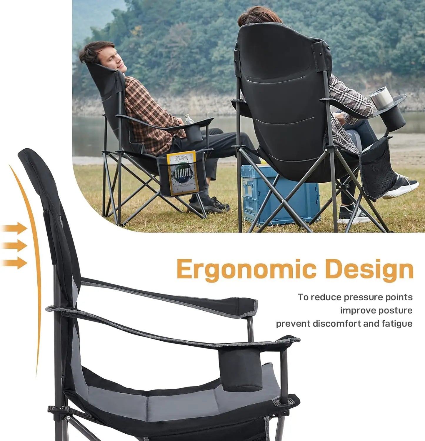 [Best Seller!]Heated Camping Chair, Lawn Chairs Heated Chair Outdoor Sports with 3 Heat Levels, Heated Folding Chair Camping Cha