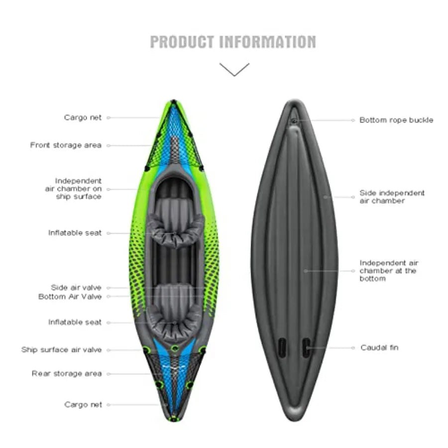 Inflatable Kayak 2 Person Tandem Kayak Recreational Touring Kayak Includes Aluminum Paddles Padded Seats Double Action Pump