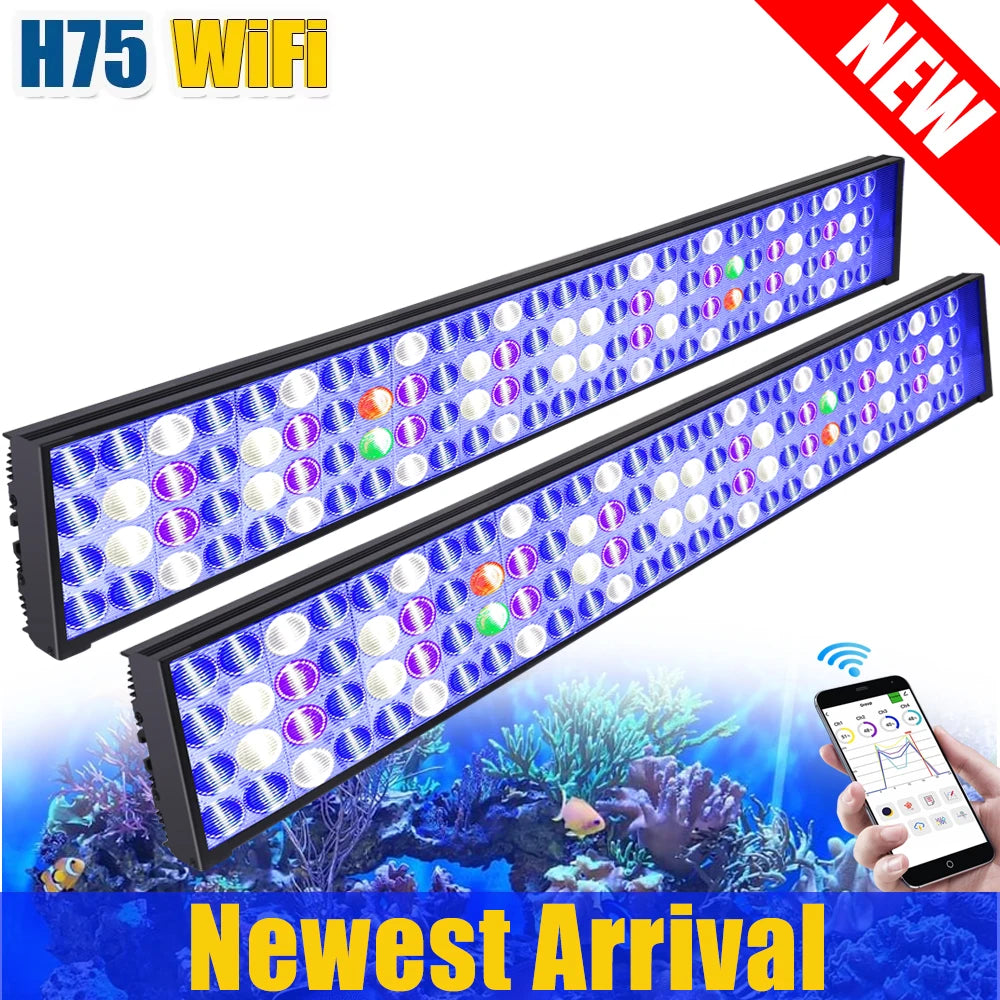 NEW PopBloom WiFi Led Aquarium Light, Full Spectrum Marine Aquarium Lamp For 60-240cm Reef Corals Seawater Led Fish Tank Lights