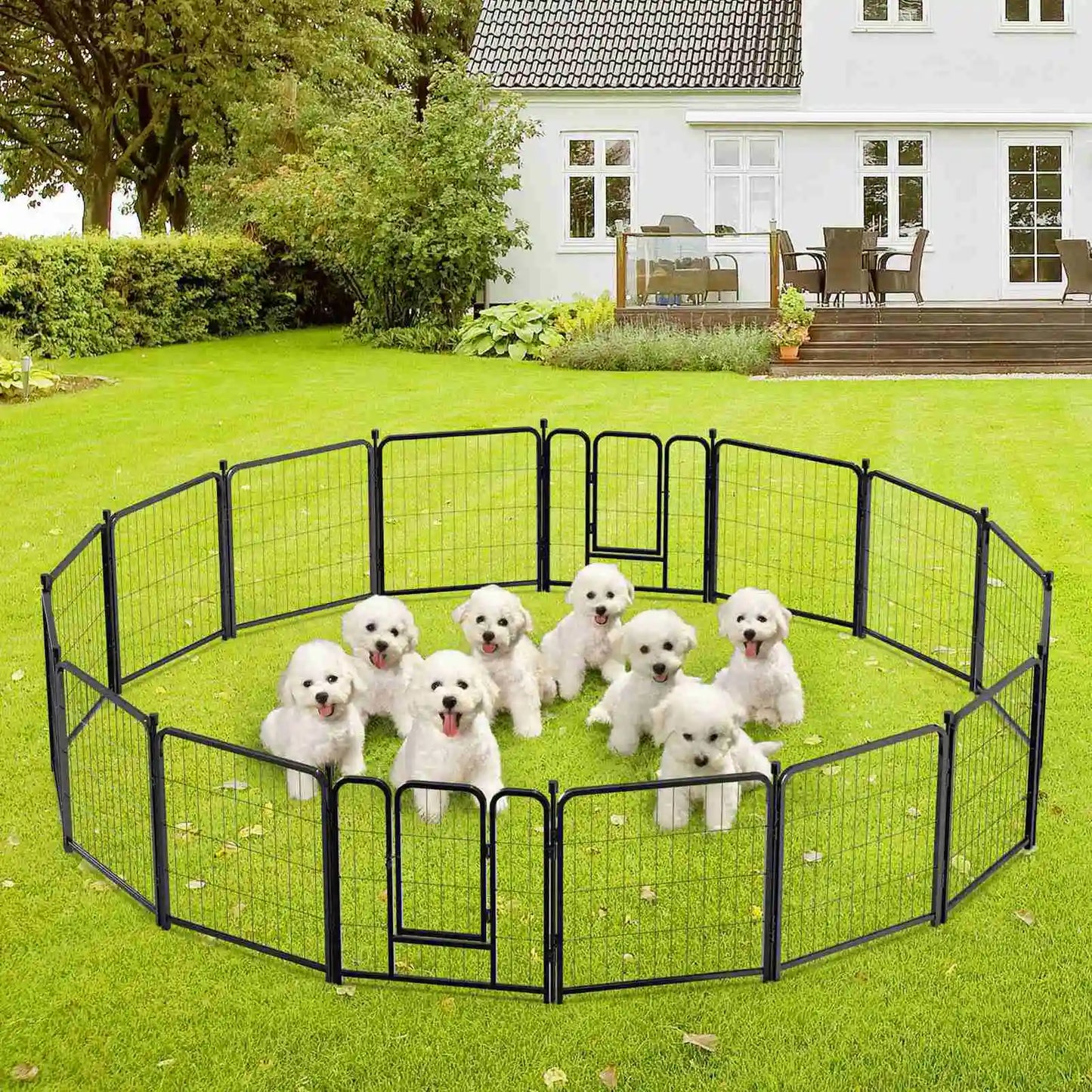 16 Panels 24in Pet Exercise Playpen with Sound Reduction Cover and 2 Clip Metal Dog Puppy Playpen for Indoor Outdoor