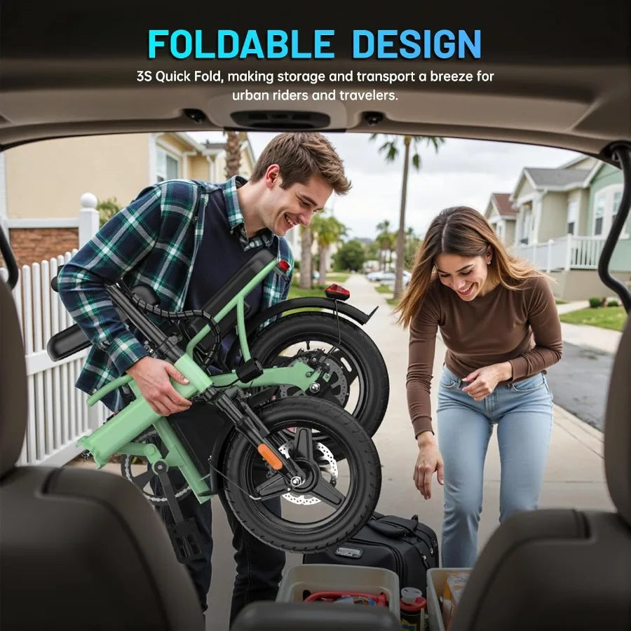 Foldable Electric Bike for Adults 14 Folding E-Bike with 500W Peak Motor Electric Bicycle with 48V Removable Battery UL 2849 Ce