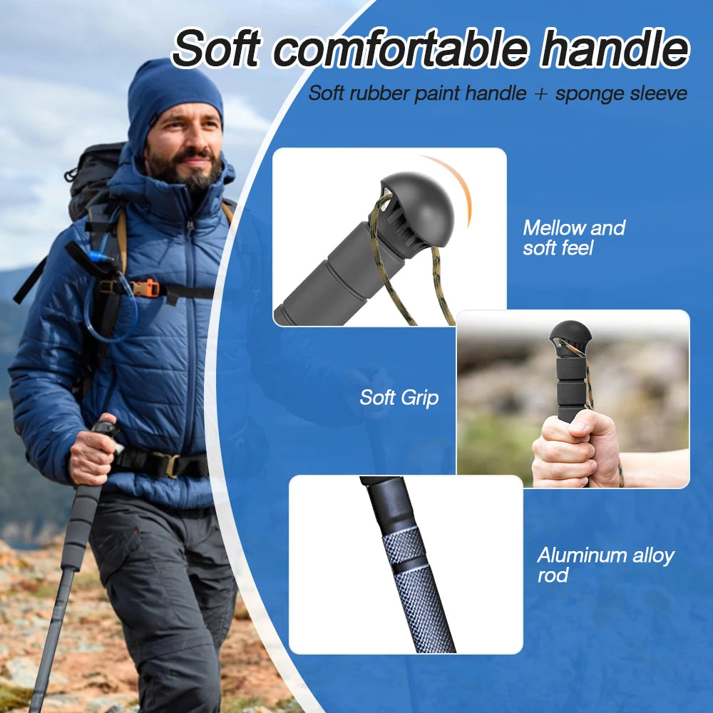 Multifunction Trekking Poles for Outdoor Hiking and Walking Collapsible, Lightweight 5 Section Hiking Poles, Telescopic