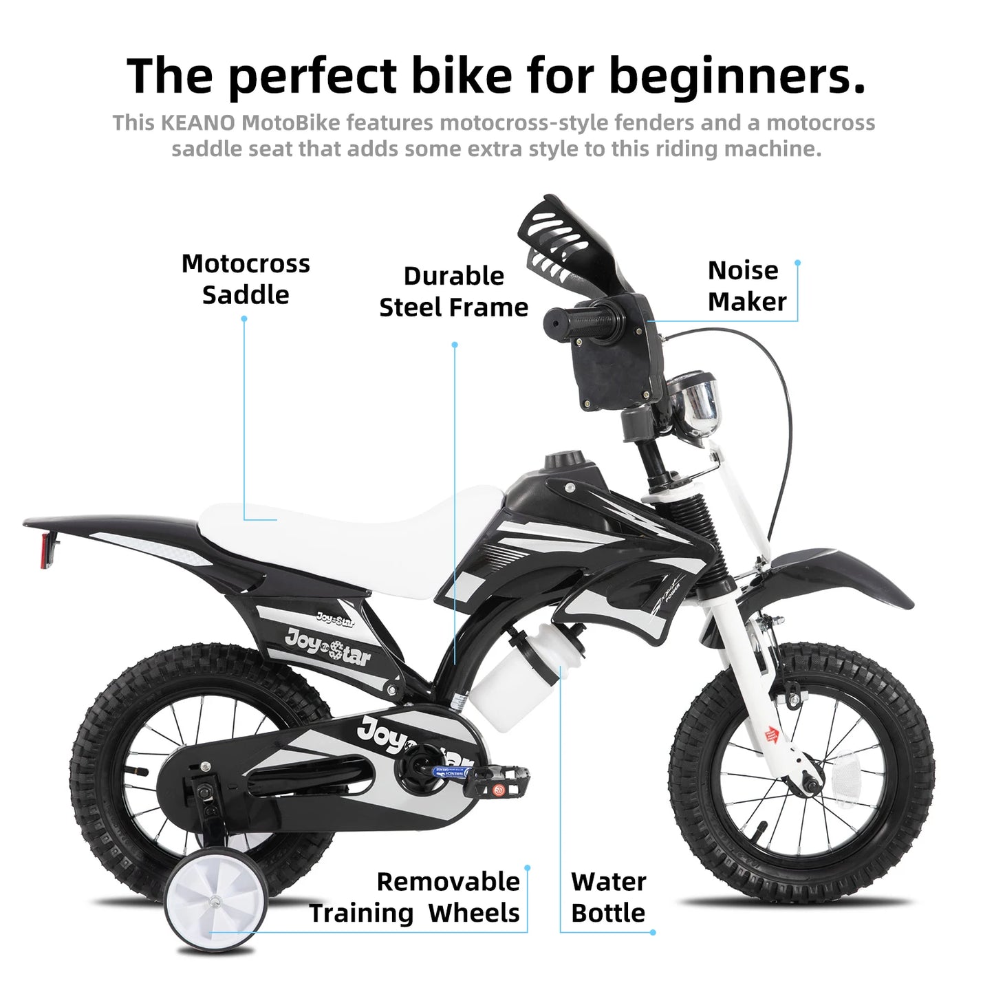 Joystar Motocross Style Kids Bike for Boys Girls Ages 3-7 Years, 12 16 Inch Children Bike with Training Wheels and Number Plate