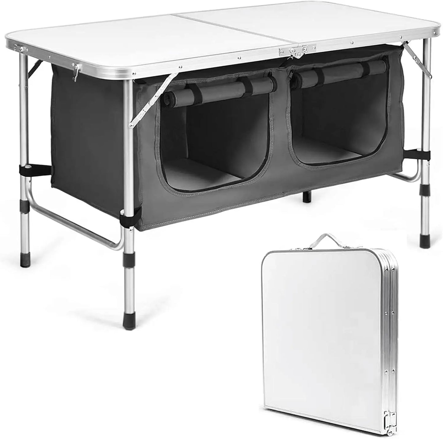 48''Portable Folding Table Table Outdoor Table Camping Table with Storage Organizer Lightweight Waterproof Durable for Camping P
