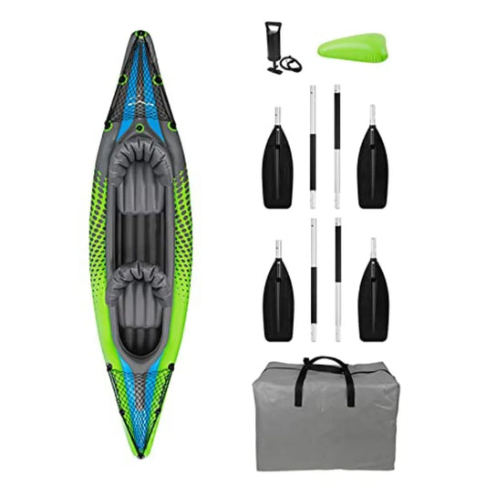 Inflatable Kayak 2 Person Tandem Kayak Recreational Touring Kayak Includes Aluminum Paddles Padded Seats Double Action Pump
