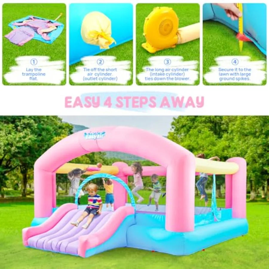 Large Bounce House for Big 14.8 x 14.5 FT Inflatable Bouncer Jumper Slide with 650W Blower Basketball Hoop Throw Ball Game Ball