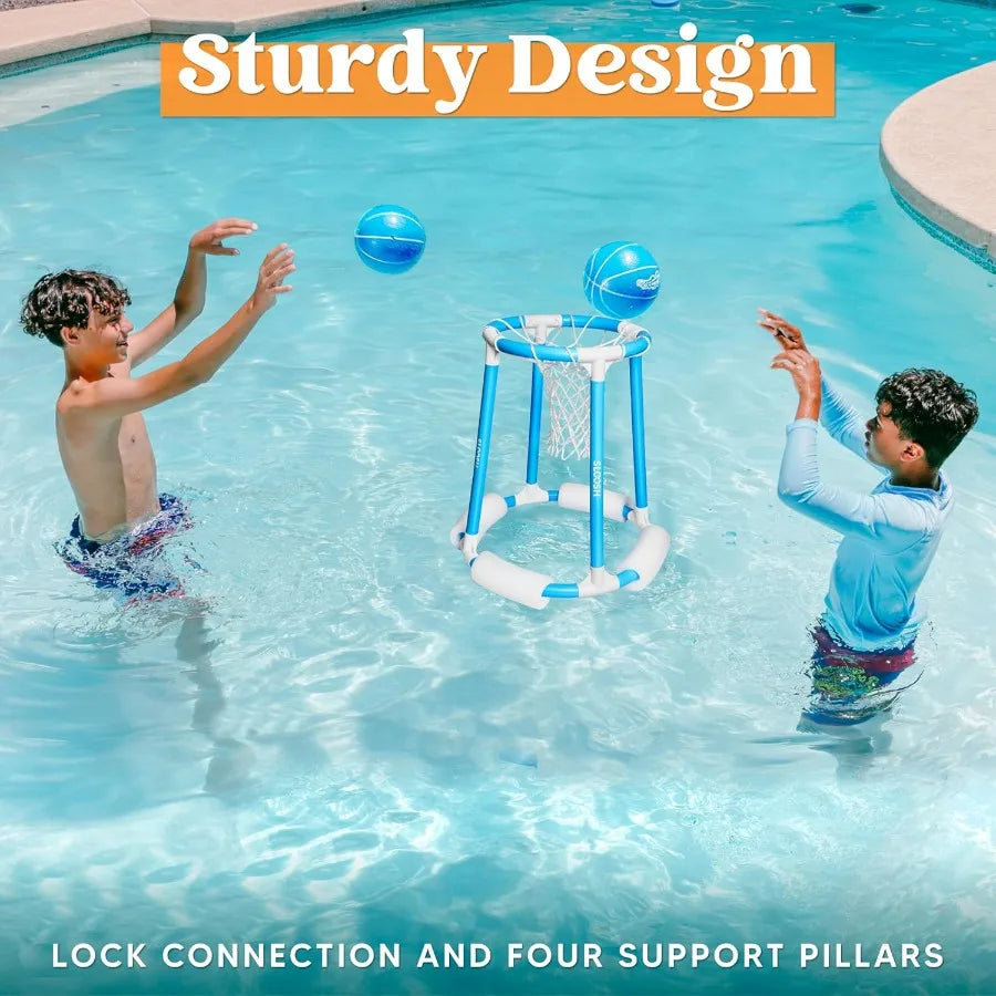 Pool Basketball Hoop Set, Floating Basketball Pool Game, Swimming Floats Toys with Balls Pump, Summer Outdoor Water Play Toy