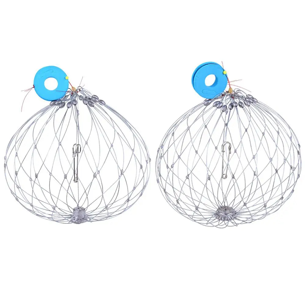 2Pcs Fish Baskets Steel Wire Crab Fishing Traps for Saltwater Seawater (20 wire)