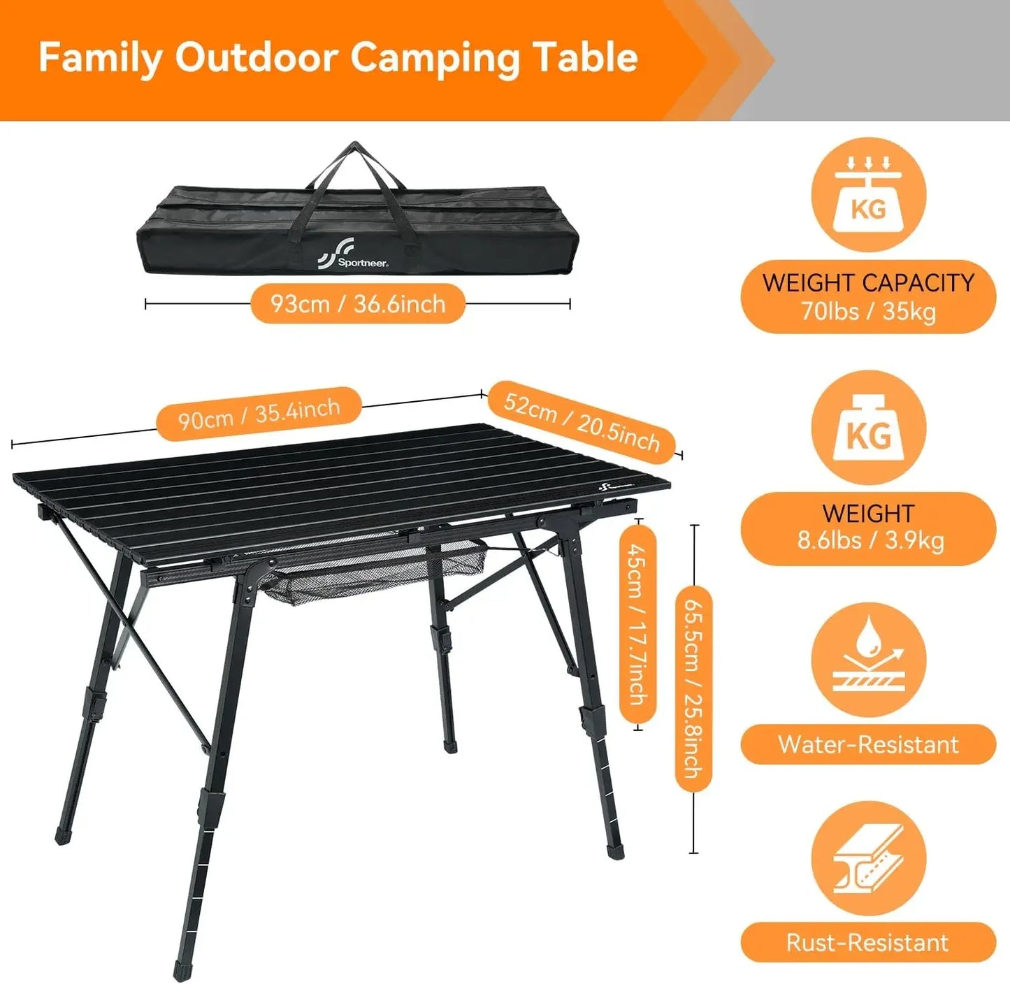 Customizable Camping Tables That Fold Up Lightweight, Adjustable Height Aluminum Folding Table with Top Mesh Layer, Roll Up Camp