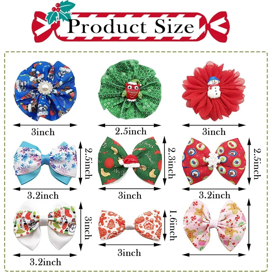 12pcs Christmas Small Dogs Collar Charms Flowers Bow Ties for Xmas Holiday Party Costumes Medium Dog Cats Doggies Collars Attac