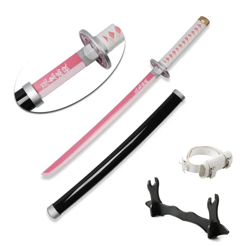 80cm Demon Slayer Katana Bamboo Blade Role-playing Weapons Props Halloween Costume Props with Belt and Sword Holder
